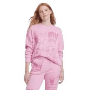 Sanrio Hello Kitty And Friends Two-Tone Graphic Sweatshirt Pink Fleece Knit Crew